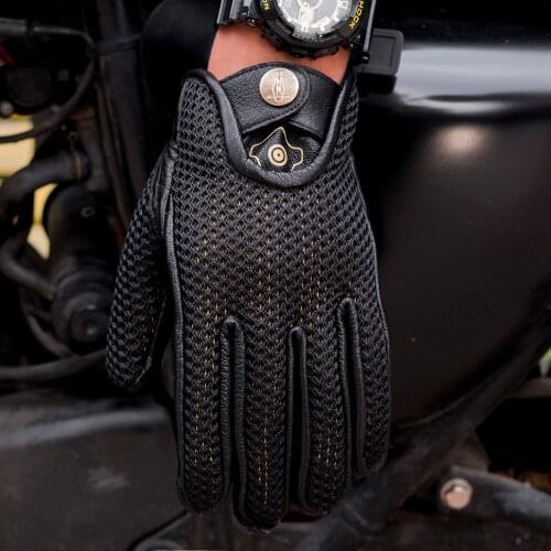 Free-shipping high quality cow grain mesh leather driving gloves genuine leather protecting gloves