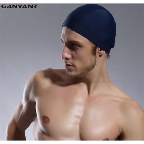 GANYANR Brand Men Swimming Cap For Long Hair Pure Color Nylon Waterproof Swimming Hat Diving Bone Adult Professional Dad Fabric