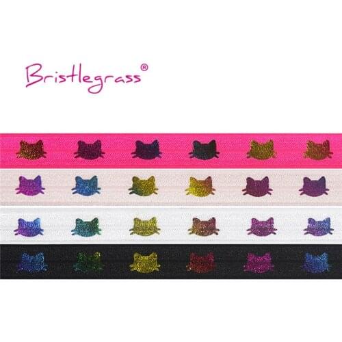 BRISTLEGRASS 100 Yard by Roll 5/8" 15mm Rainbow Cat Foil Print Foldover Elastic FOE Spandex Satin Band Headband Dress DIY Sewing