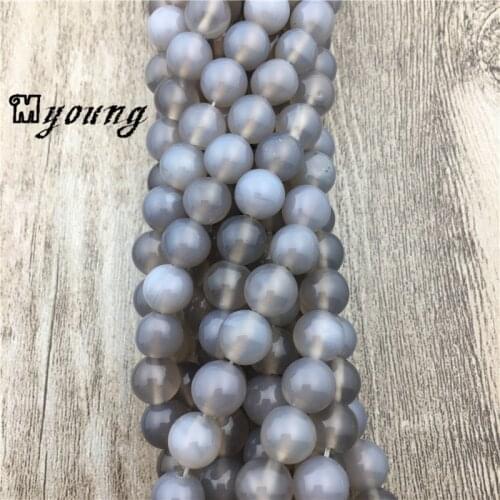 Polished Round Pure Gray Agates Beads,Natural Stone Beads 15.5 Inch Full strand for Jewelry DIY MY0297