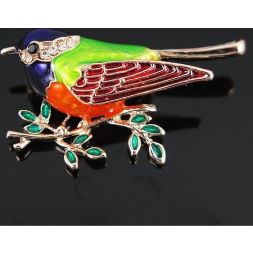 Colorful Enamel Bird Branches Brooches Kids Lady Corsage Clips For Suit Scarf Dress Decoration Gold-color Jewelry Pins