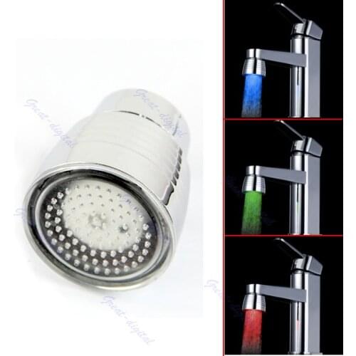 Temperature Sensor 3 Color Kitchen Water Tap Faucet RGB Glow Shower LED Light