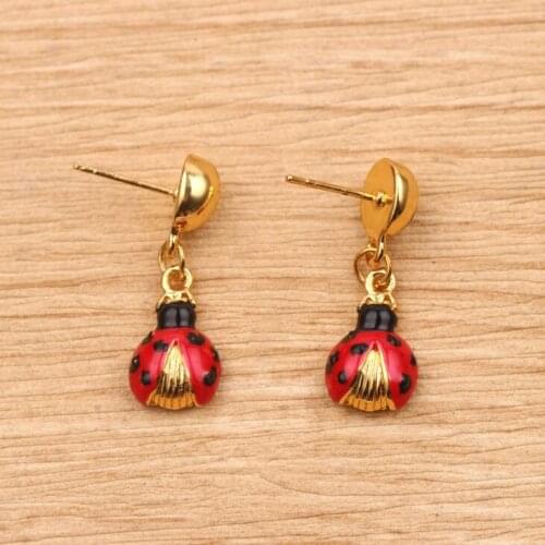 Enamel Pendants Earrings for Women Children Jewelry Red Enamel Animal Ladybug Small Stud Earrings For Girls Baby