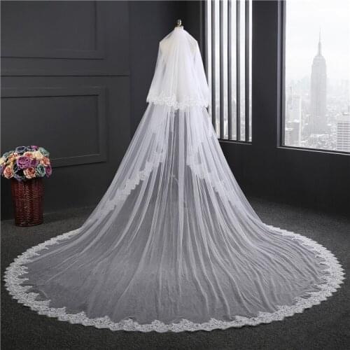 New Arrival 3m Long Cathedral Veil Ivory Lace Appliques Custom Made Bridal Veil with Comb veu de noiva catedral