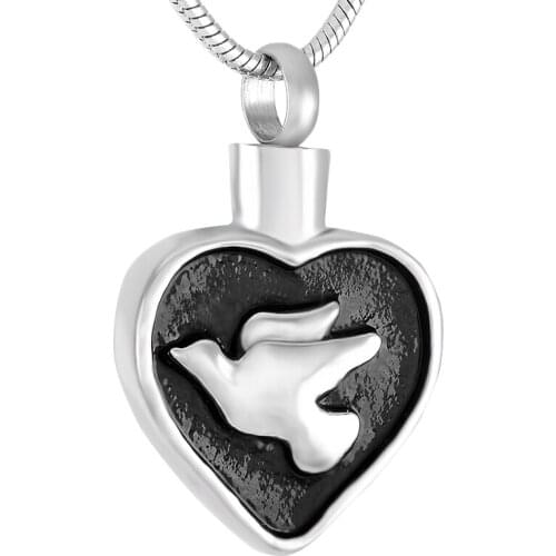 IJD9330 Peace Dove in Heart Cremation Ashes Keepsake Urn Necklacem Heart Stainless Steel Cremation Funeral Urn Pendant Necklace