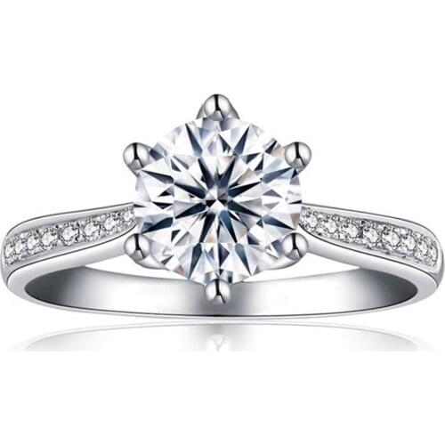 18K White Gold 1ct Moissanites Classic 6 Prongs Ring Plated Silver Lab Grown Moissanites Diamond Engagement Ring Women