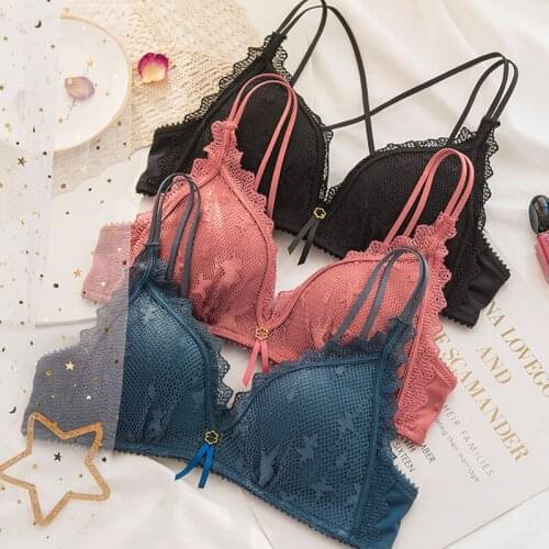 Wasteheart Women Fashion Red Blue Sexy Lingerie Set Wireless Cotton Panties Push Up Underwear Lace Bra Sets A B Kawaii Lingerie