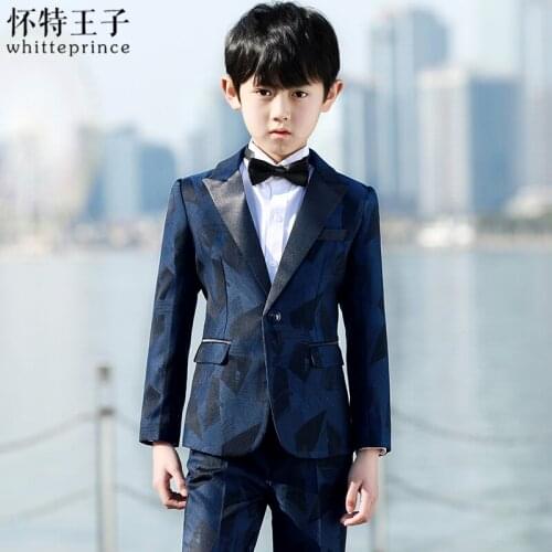 4 pieces New Korean Stage Host Model Show Boys Suit set Jacket flowers high quality size 110 120 130 140 150 160