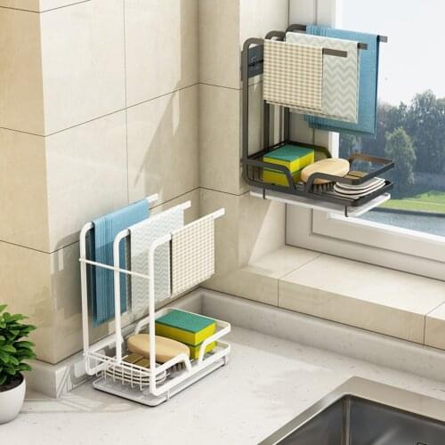 Kitchen Spong Rack Towel Drying Rack Holder Sink Shelf Organizer With Tray Kitchen Accessories Storage Organizer