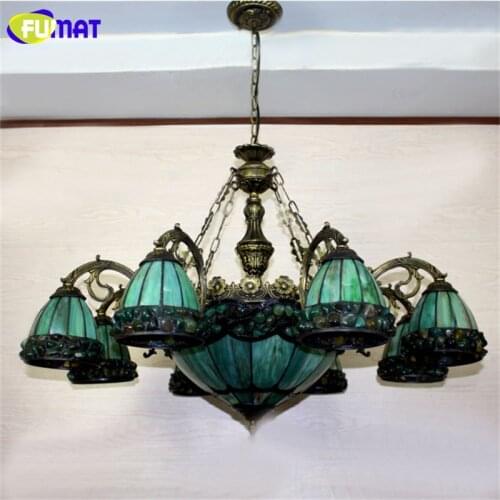 FUMAT Chandelier Stained Glass Green Glass Light Dining Room Lamp Living Room led Light Vintage Lustre led Chandeliers