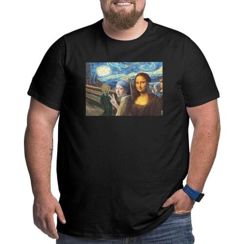 The Scream Mona Lisa Selfie T-Shirts for Men Vintage Cotton Big Tall Tees T Shirts Plus Size Big Size Large 4XL 5XL 6XL Tops