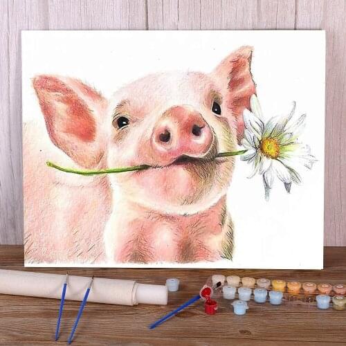 Animal Pig Coloring By Numbers Painting Kit Oil Paints 50*70 Canvas Pictures Handmade For Adults Wall Art Wholesale