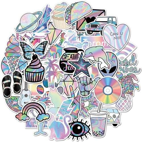 10/50Pcs Cartoon Reflection Laser Graffiti Stickers For Laptop Bike Motorcycle Skateboard Cartoon Decal Waterproof Sticker Toys