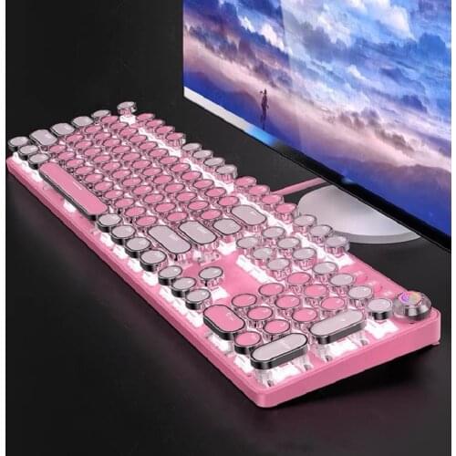 New Girly Pink Gaming Mechanical Wired Keyboard 104-key USB Interface White Backlight is suitable for Gamers PC Laptops