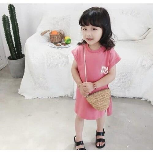 Girls New Fashion Cotton Sleeveless Summer T-shirt For Beach Party Princess Dress Girls Long T shirt Baby Tee Dress