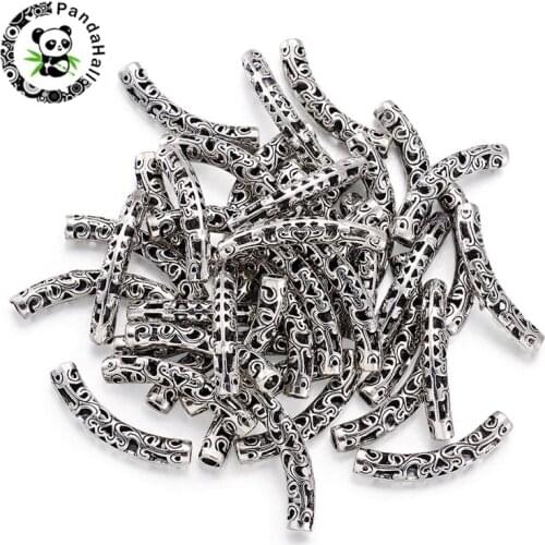 Pandahall 100pcs Antique Silver Color Alloy Metal Hollow Curved Tube Beads Spacers Charms Hair Braid Bead for Jewelry Making DIY