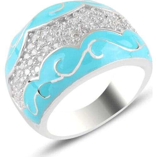 Silver 925 Sterling Enamel & Zircon Crystal Ring