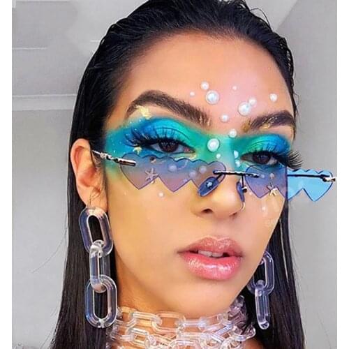 Siamese heart sunglasses Women Trend New Fashion Small Love Sunglasses Rimless Eyewear Men hip hop party personality Glasses