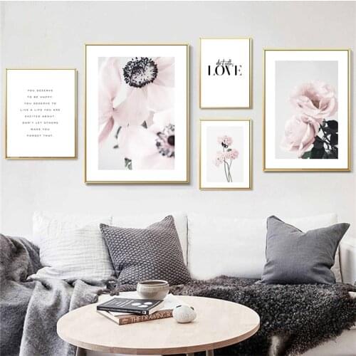Modern Pink Flower Petal Inspirational Text Wall Art Canvas Painting Pictures Poster Print Gallery For Living Room Home Decor