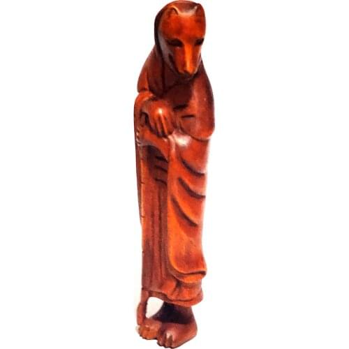 Y7090 - 2" Hand Carved Boxwood Netsuke Figurine Carving: Fox in Kimono