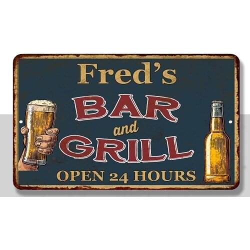 Freds Green Bar and Grill Personalized Metal Sign Wall Decor