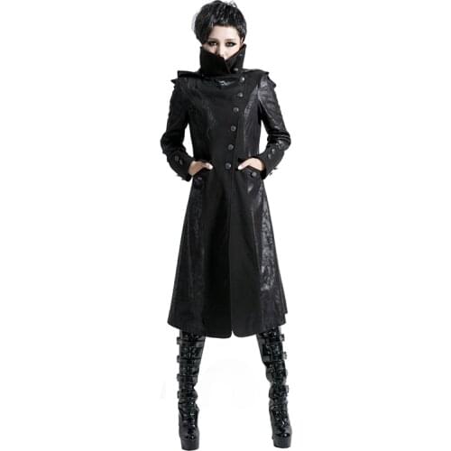 Punk Gothic Thicken Worsted Printing Long Jacket Women Hooded Windbreaker Vampire Handsome Stand-Collar Coat Jackets Y-420