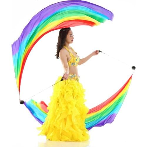 Women Belly dance 100% silk veils dance special props dancing accessories belly dance ball poi Silk 2 Silk Veils+2 Poi Chains