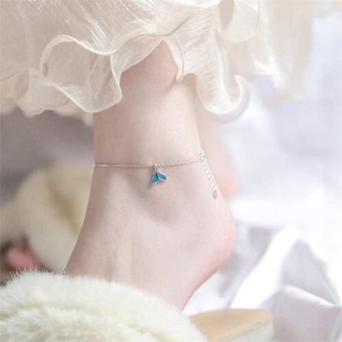 925 Sterling Silver Mermaid Tail Charm Pendant Link Chain Anklet Party Wedding Jewelry For Women SL032
