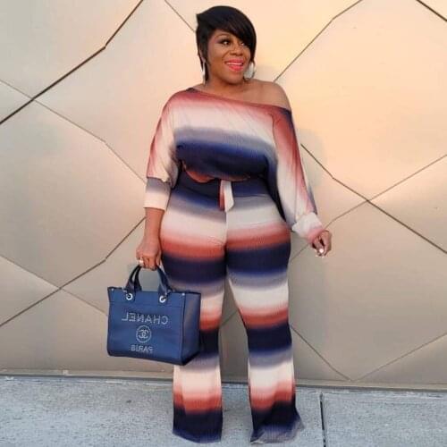 Women Plus Size Set Tie Dye Print Long Sleeve Bandage Crop Tops Loose Long Pants 2 Piece Sets Casual Streetwear Summer