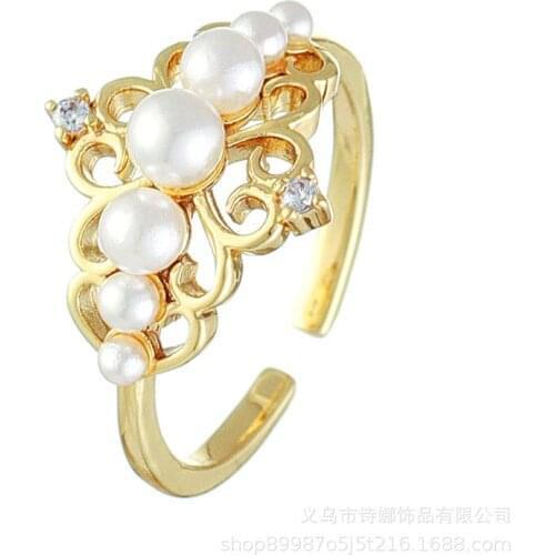 Stainless Steel Royal Crown Pearl Ladies Rings Simple Elegant Creativity for Women Girl Jewelry Gift Wholesale Anillos Mujer
