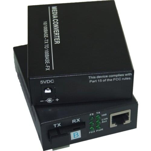 1 Pair 10/100M Singlemode 20KM Simplex SC Fiber Optic to RJ45 Ethernet Media Converter