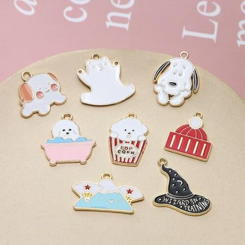 10pcs Fun cartoon Earrings for Women magic hat bear puppy alloy drop oil pendant diy handmade jewelry keychain pendant material