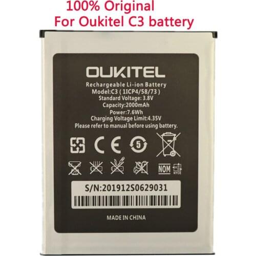 100% Original High Quality New 2000mAh For Oukitel C3 battery For Oukitel C3 phone Battery +tracking number