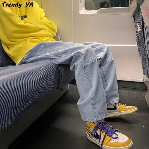 2021 Mens Work Baggy Homme Casual Pants Classic Style Jeans Pink/blue Denim Trousers M-2X Loose And Straight Korean and Japan