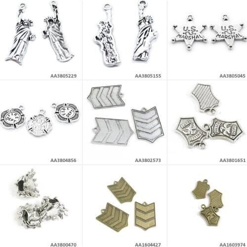 Antique Bronze Silver Plated Jewelry Making Charms Police Department Badge Military Fire U.S. Marshal Statue of Liberty Beads
