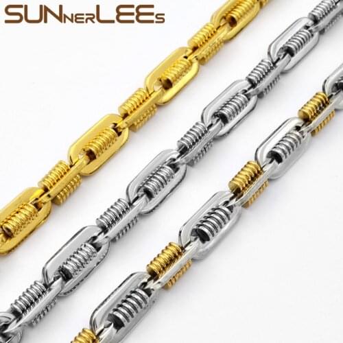 SUNNERLEES Jewelry Stainless Steel Necklace 9mm Silver Color Gold Plated Link Chain Mens Womens SC81