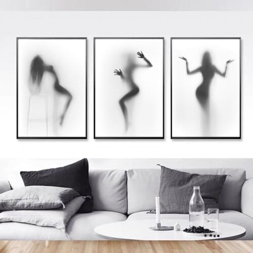 Black White Abstract Canvas Painting Wall Art Pictures Beauty Women Nude Girl Shower Nordic Obscure Posters Prints Room Decor
