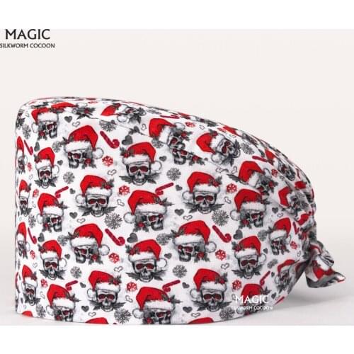 Pure Cotton Breathable Printing Cap Adjustable Pet Hospital Doctor Nurse Work Hats Unisex Surgical Caps Women Men Pharmacy Hats