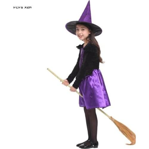 Purple M-XL Girls Halloween Witch Costume Kids Children Sorceress Cosplay Carnival Purim parade Masquerade Role Play party dress
