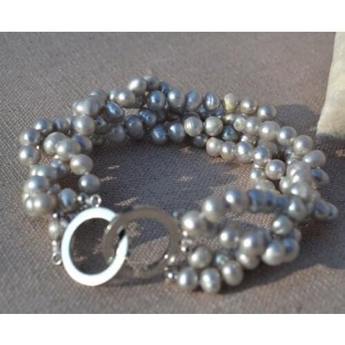 Perfect Pearl Jewellery,7.5inches 6-7mm Gray Potato Round Freshwater Pearl Bracelet