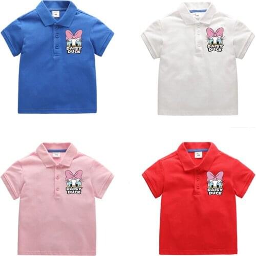 Disney Summer Kids Clothes Cartoon Daisy Duck Printed Short Sleeve Polo Shirts Fashion Toddler Girls Tops Teenagers Shirts