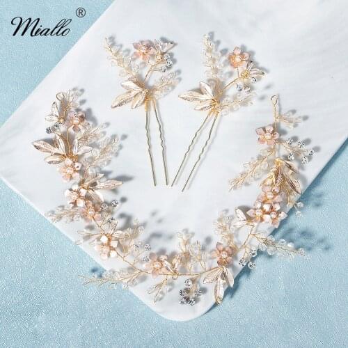 Miallo 3pcs/Set Fashion Flower Crystal Headband for Women Hair Accessories Prom Gold Color Hair Jewelry Trendy Prom Headpiece