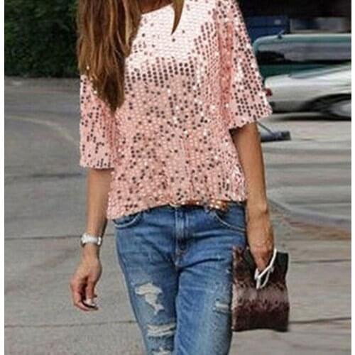 Fashion Women Long Sleeve T-shirt 2020 Spring Autumn Off-shoulder Loose Shining T Shirt For Women Tops Glistening Sequin T-shirt