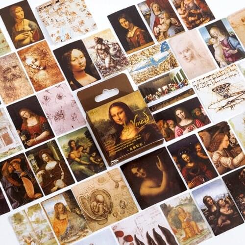 45 Pieces Mona Lisa Stickers Set Decorative Art for Scrapbooking Kid DIY Crafts Album Junk Journal