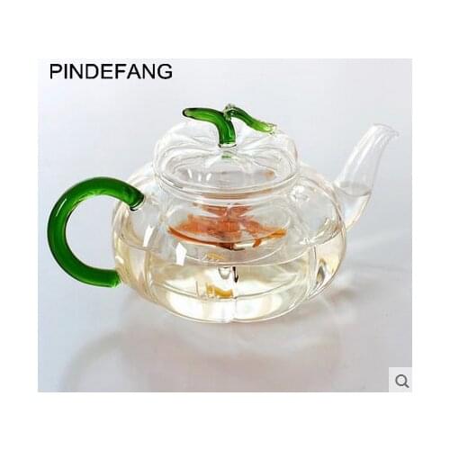 PINDEFANG New Green Pumpkin 800ml Blooming Tea, Loose Leaf TeaPot with Glass Strainer Safe Lid Stovetop Safe Teaset Kettles