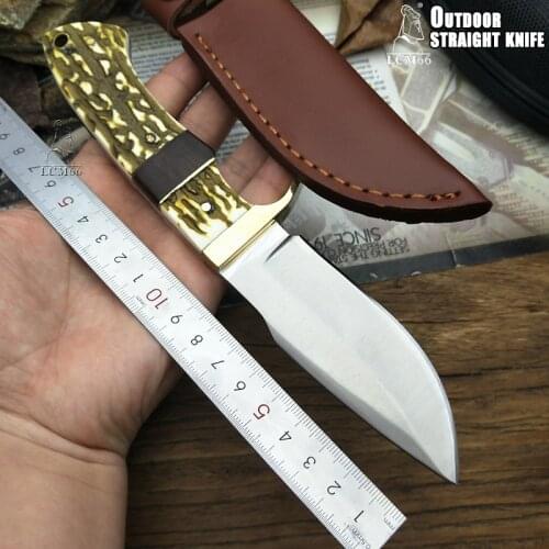 LCM66 hunting straight knife tactical knifeFixed Knives,Copper head+redwood handle Survival Knife,Camping Rescue Mes gereedschap