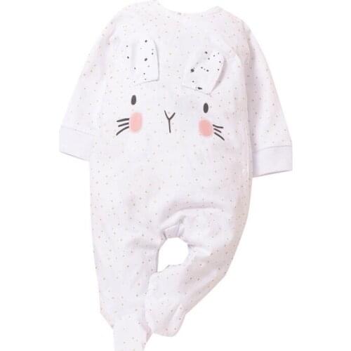 Autumn Baby Girls Boys Long Sleeve Cartoon Rabbit Pattern Polka Dot Print Rompers Jumpsuit