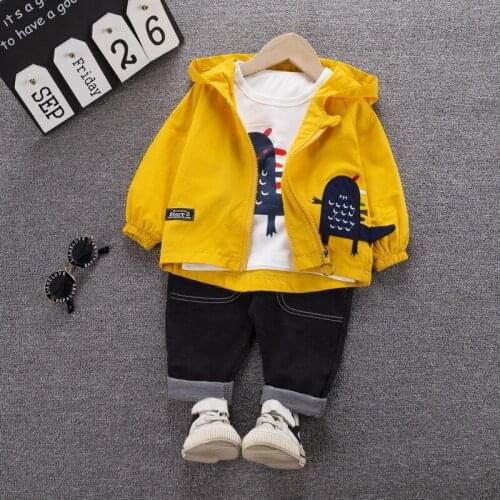 Autumn Children Clothing Suit Boys Girls Infant Baby Suit Spring Long-Sleeved Suit Printed Hooded Jacket Top Jeans Casual 3pcs