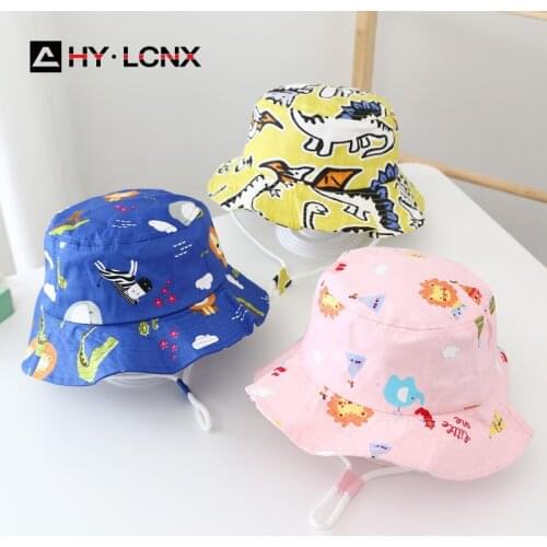 Spring New Child Cartoon Dinosaur Print Bucket Hat Boy Outdoor Fashion Travel Hat Girl Cotton Breathable Sun Fisherman Hat
