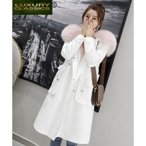 Parka Real Winter Fur Jacket Women Natural Fox Rabbit Fur Liner Long Coat Female Fox Fur Collar Warm Parkas Hiver PK-19TH